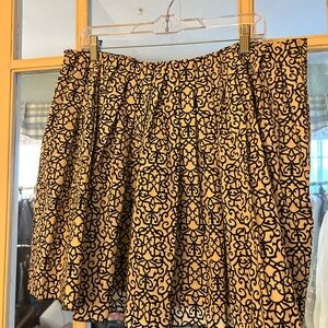 Tory Burch Black Pattern on Tan Pleated Mini Skirt
